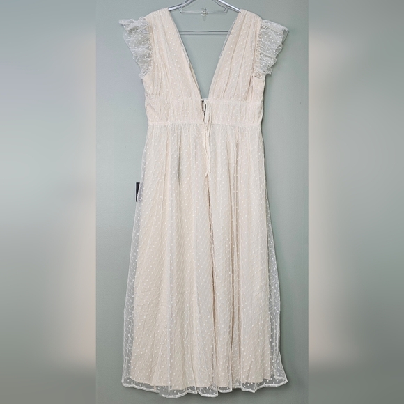 Lulus Yours Evermore Cream Swiss Dot Ruffled V-Neck Midi Dress - Size XL - Picture 10 of 14